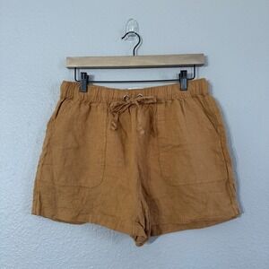 C&C California Women's Size M Brown 100% Linen Elastic Drawstring Waist Shorts